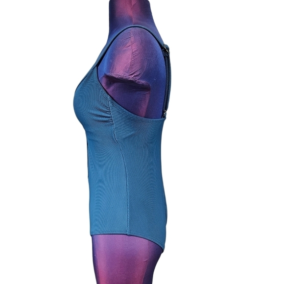 Kona Sol Dark Teal Ribbed Front Zipper One Piece Swimsuit Size Small Women's - Picture 4 of 10